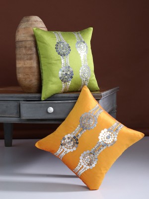 Alina decor Embroidered Cushions Cover(Pack of 2, 40 cm*40 cm, Yellow, Green)