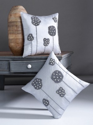 Alina decor Embroidered Cushions Cover(Pack of 2, 40 cm*40 cm, Grey)