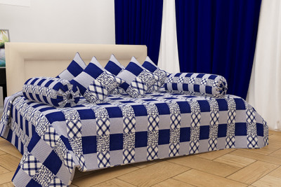igi Polycotton Geometric Diwan Set(Dark Blue)