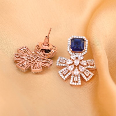 SARAF RS JEWELLERY Exquisite Sapphire Floral design earrings Rose gold plated American Diamond studded for Women & Girls Cubic Zirconia Brass Stud Earring