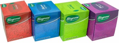 Biogreen Soft Facial/Face Tissues, 2 ply, 100 Pulls, Pack of 4 ( Cube Box )(100 Tissues)