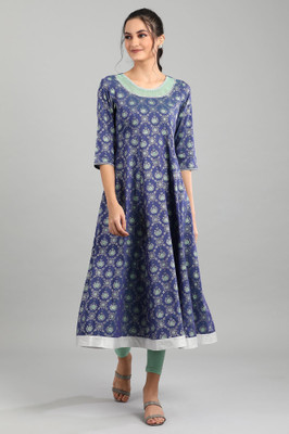 Aurelia Women Printed Anarkali Kurta(Blue)