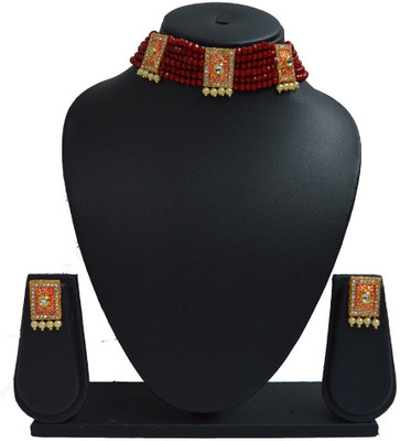 Sandhya Designer Studio Alloy Red, Gold Jewellery Set(Pack of 1)