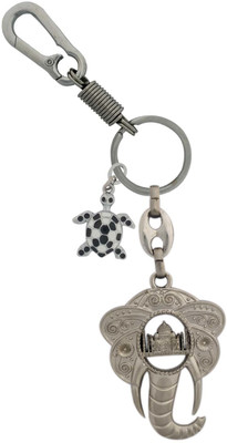 HANDSOME ISK High quality both side lord Ganesh face tajmahal with turtle black-white colour and Locking Hook Full Metal. Key Chain