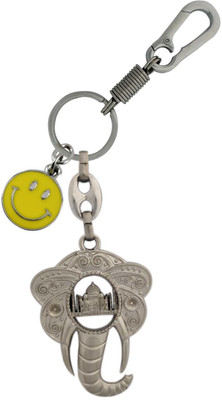 HANDSOME ISK High quality both side lord Ganesh face tajmahal with smiley and Locking Hook Full Metal. Key Chain