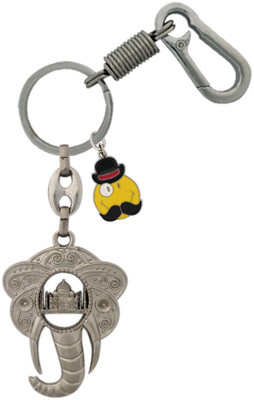 HANDSOME ISK High quality both side lord Ganesh face tajmahal with smile face mustache and Locking Hook Full Metal. Key Chain