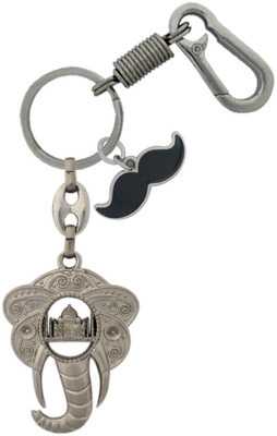 HANDSOME ISK High quality both side lord Ganesh face tajmahal with mustache and Locking Hook Full Metal. Key Chain