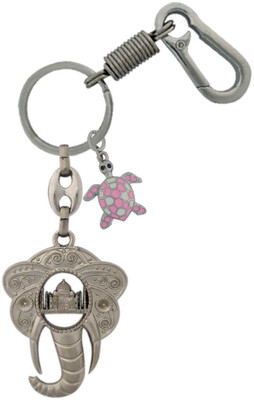 HANDSOME ISK High quality both side lord Ganesh face tajmahal with turtle pink, white colour and Locking Hook Full Metal. Key Chain