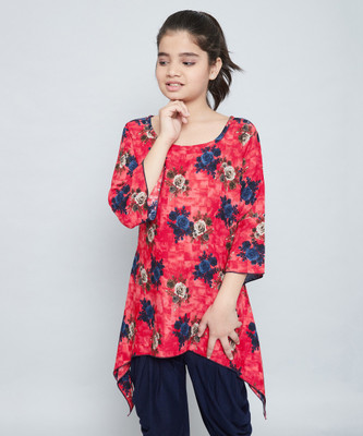 TINY TOON Girls Casual Rayon A-line Top(Red, Pack of 1)