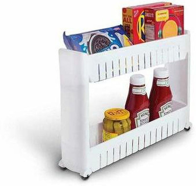 Elexoin Plate Kitchen Rack Plastic 2 Layer Slim Side Space Saving Storage Organizer Rack Shelf with Wheels for Kitchen Bathroom Bedroom (2 Layer)