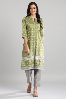 Aurelia Women Printed Straight Kurta(Green)