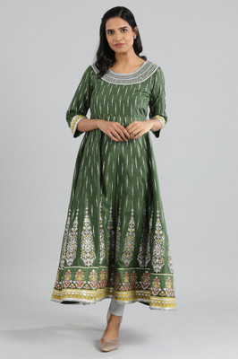 Aurelia Women Printed A-line Kurta(Green)