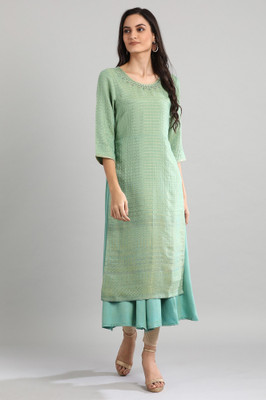 Aurelia Women Solid A-line Kurta(Green)