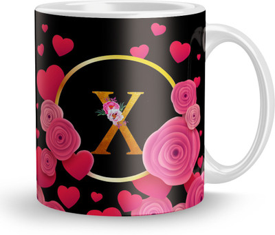 Fifth and Moon Letter X Pink Floral Background Design Printed. Ceramic Coffee Mug(310 ml)