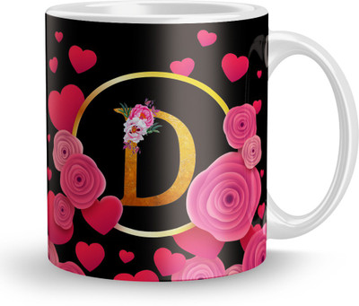 Fifth and Moon Letter D Pink Floral Background Design Printed. Ceramic Coffee Mug(310 ml)