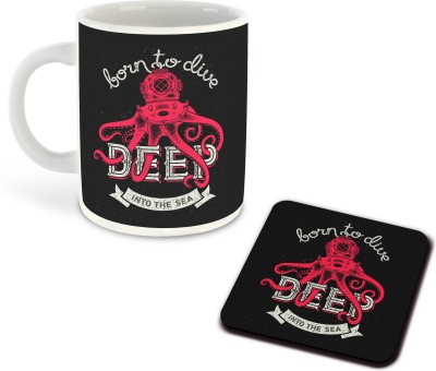 whats your kick Scuba Diving Inspired designer printed White Ceramic Coffee |tea | milk combo with Coaster (Gift | Adventure | Hobby | Diving) (Combo 2) Ceramic Coffee Mug(558 ml)