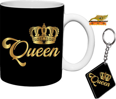 Murli Textiles MTM Queen Printed Ceramic Coffee mug With Key Chain(350 ML) Ceramic Coffee Mug(350 ml)