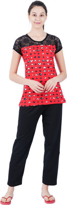 G SPORTS Women Self Design Red Top & Pyjama Set