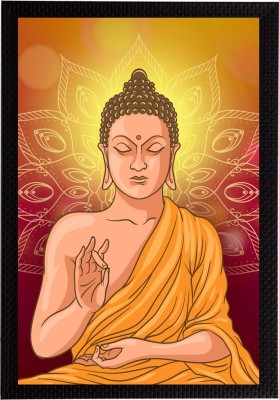 eCraftIndia Meditating Lord Buddha Satin Matt Texture UV Art Ink 14 inch x 10 inch Painting(With Frame)