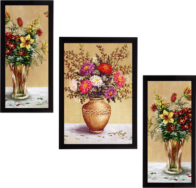 eCraftIndia Set of 3 Botanical and Floral Satin Matt Textured UV Art Ink 14 inch x 30 inch Painting(With Frame, Pack of 3)