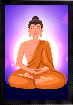 eCraftIndia Meditating Lord Buddha Satin Matt Texture UV Art Ink 14 inch x 10 inch Painting(With Frame, Pack of 3)