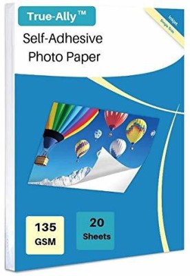True-Ally Sticker Self-Adhesive Glossy Photo Paper A4 Size 135 GSM for Inkjet Printer (White) Dries Quickly DIY Sticker Printing Label Art (A4 - 20 Sheets) Unruled A4 135 gsm Photo Paper(Set of 1, White)