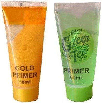 Yoviex Green Tea & Gold Primer Foudation Illumination Waterproof Primer Make Up Illumination Waterproof Primer Make Up Base (Pace Of 2) Primer - 100 Ml each Primer  - 50 ml(Green, Gold)