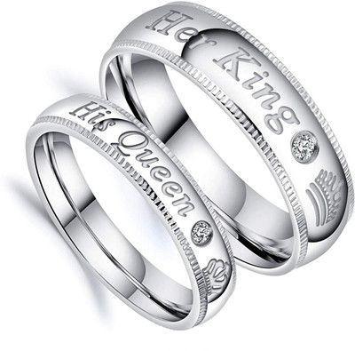 ANORI AdjustableCoupleRingsComboforLoverCrownEngravedKingQueenAmericandiamondValentine Brass, Stainless Steel, Copper Cubic Zirconia Rhodium, Silver, Titanium Plated Ring