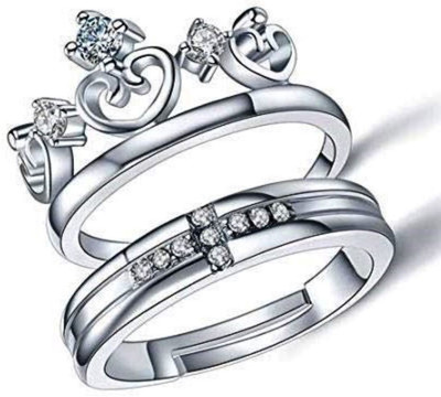 ANORI Stainless Steel, Brass, Stone, Metal, Copper Cubic Zirconia Silver, Rhodium Plated Ring Set