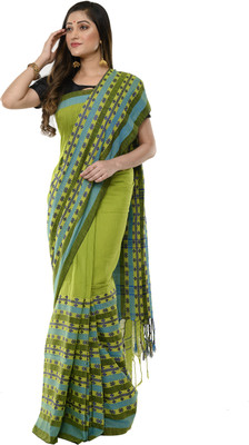 RUPANJALI Striped Handloom Pure Cotton Saree(Green)