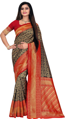 Mithusa Woven Banarasi Art Silk Saree(Dark Blue)