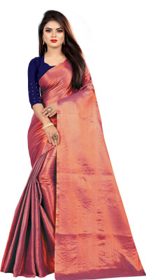 YESHU ENTERPRISE Solid/Plain Bollywood Tissue, Cotton Silk Saree(Pink)