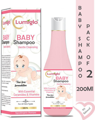 lumiglo Ultra Nourishing Baby Shampoo With Essential Ceramides & Vitamins | For healthy Sclap & Stronger Hair | With No Tears Formula Gentle Cleansing Hypoallergenic | Free From Paraben & Alcohol ( Pack Of 2 )(200 ml)