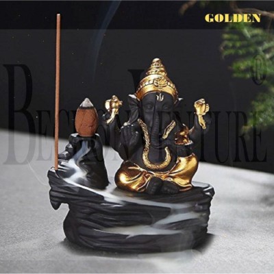 Statue of Ganesha Satue with Smoke Backflow Cone Incense Holder for Home Decor 12 cm Religious Idol & Figurine(Polyresin, Multicolor)