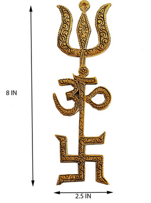 SBBCO Original Metal Om Trishul Swastik Trishakti Yantra (8 inch_Gold). Decorative Showpiece  -  20.209999999999997 cm(Metal, Gold)