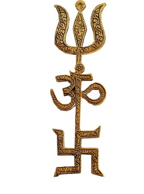 salvusappsolutions Metal Om Trishul Swastik Trishakti Yantra (8 inch_Gold). Decorative Showpiece  -  20 cm(Metal, Gold)