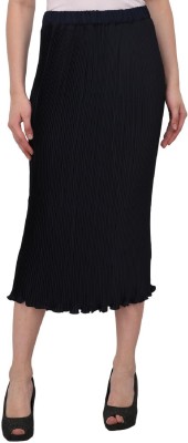 Zadell Designs Solid Women Pleated Dark Blue Skirt