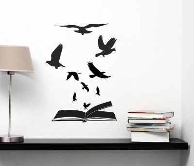 WALLSTICK 45 cm Books and Birds Decorative wallsticker for Library Self Adhesive Sticker(Pack of 1)