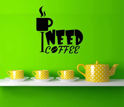 WALLDECORS 60.96 cm I NEED COFFEE IMAGE Self Adhesive Sticker(Pack of 1)