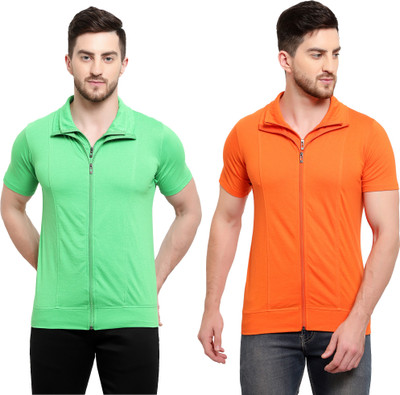 Adorbs Solid Men Polo Neck Light Green T-Shirt