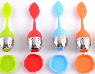 SEAHAVEN Silicone Tea Leaf Infuser With Long Leaf Shape Handle, Stainless Steel Infuser With Drip Tray | Perfect For Steeping Loose Leaf Tea In Tea Cup/ Mug / Teapot Tea Strainer(Pack of 4)