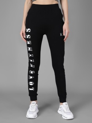 KOTTY Printed Women Black Track Pants