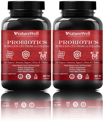 Naturewell Probiotic Supplement 30 Billion Cfu with 16 Strains & Prebiotics Capsules (120Red)(2 x 60 No)