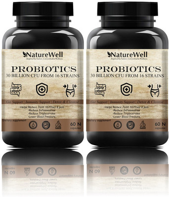 Naturewell Probiotic Supplement 30 Billion Cfu with 16 Strains & Prebiotics Capsules (120N)(2 x 60 No)