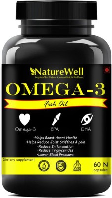 Naturewell Organics Premium Fish oil (1000 Omega 3, 180 mg 120mg DHA) for brain,heart,eye(60NYellow)(60 No)