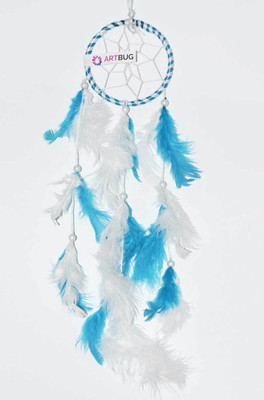 Dream Catcher Natural Feather Small Dream Catcher Hanging for Cars/Rooms (3 inch) - for Positive Energy and Protection (Blue/White) (Pack of 1) Feather Dream Catcher(12 inch, Blue, White)