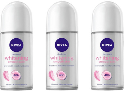 NIVEA Women Whitening Smooth Skin Deodorant Roll-On 50ML Each (Pack of 3) Deodorant Roll-on  -  For Women(150 ml, Pack of 3)