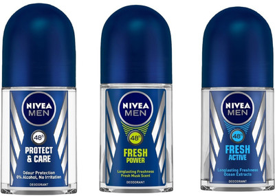 NIVEA Men Protect & Care, Fresh Power and Fresh Active Deodorant Roll-On 50ML Each (Pack of 3) Deodorant Roll-on  -  For Men(150 ml, Pack of 3)