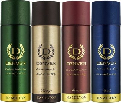 DENVER Hamilton, Honour, Pride and Prestige Combo Deodorant Spray  -  For Men(800 ml, Pack of 4)