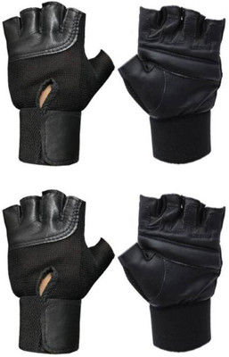 JMO27Deals 106 Black Combo- 2 Pair Gym & Fitness Gloves(Black)